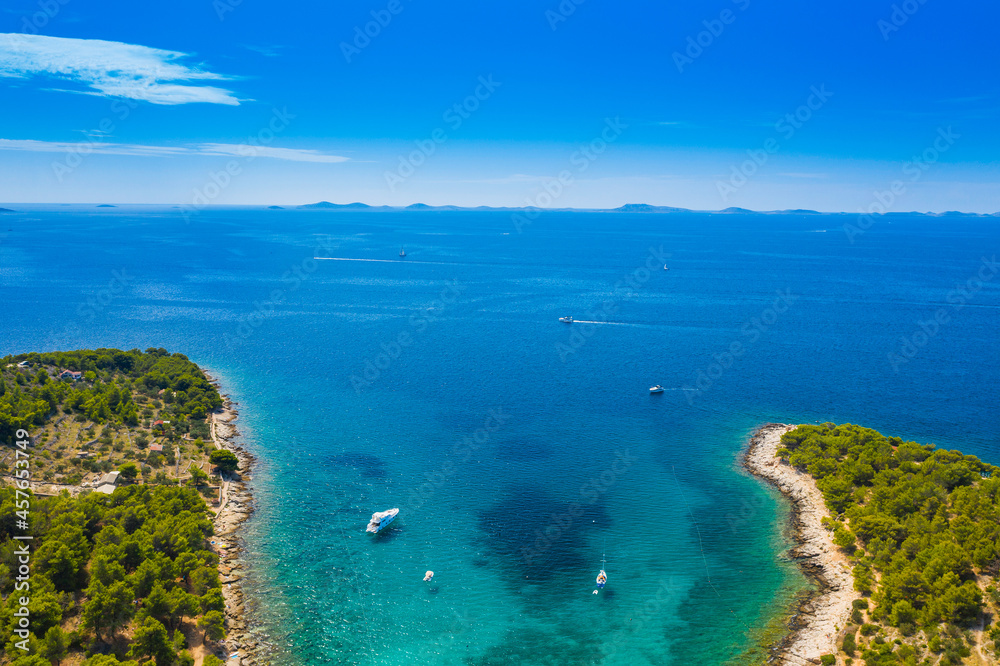 Cigrada bay on Murter island and Kornati archipelago, aerial view, Dalmatia, Croatia