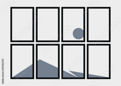 Geometric Mountains silhouette landscape art poster illustration