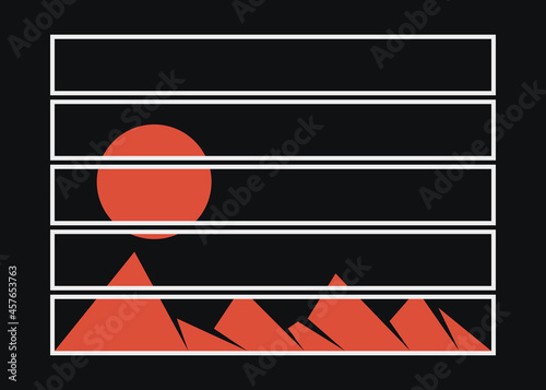 Geometric Mountains silhouette landscape art poster illustration