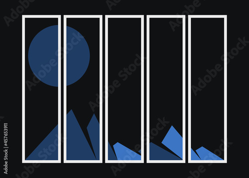 Geometric Mountains silhouette landscape art poster illustration