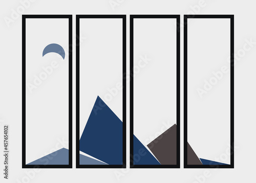 Geometric Mountains silhouette landscape art poster illustration
