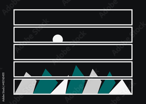 Geometric Mountains silhouette landscape art poster illustration
