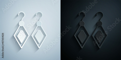 Paper cut Earrings icon isolated on grey and black background. Jewelry accessories. Paper art style. Vector