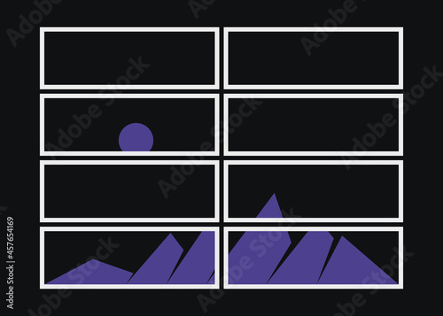 Geometric Mountains silhouette landscape art poster illustration