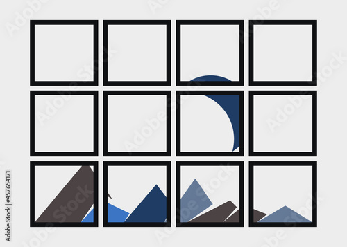 Geometric Mountains silhouette landscape art poster illustration