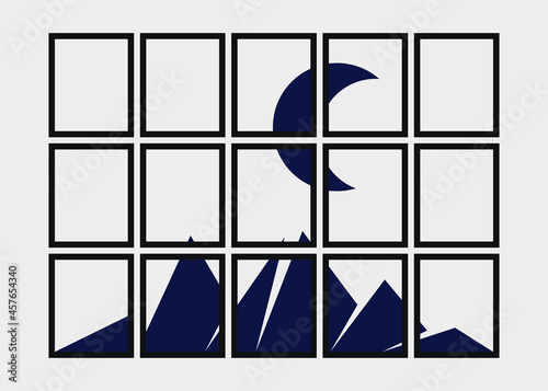 Geometric Mountains silhouette landscape art poster illustration
