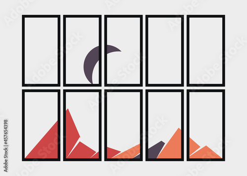 Geometric Mountains silhouette landscape art poster illustration