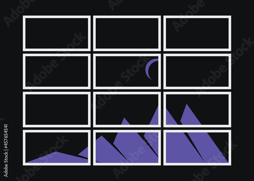 Geometric Mountains silhouette landscape art poster illustration