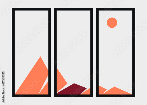 Geometric Mountains silhouette landscape art poster illustration