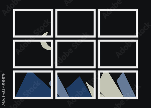 Geometric Mountains silhouette landscape art poster illustration