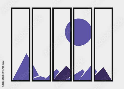 Geometric Mountains silhouette landscape art poster illustration