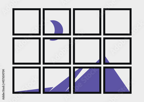 Geometric Mountains silhouette landscape art poster illustration