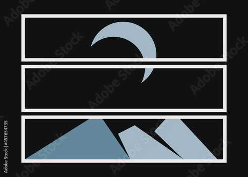 Geometric Mountains silhouette landscape art poster illustration