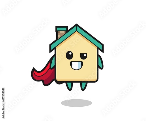 the cute house character as a flying superhero