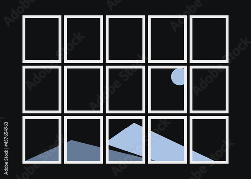 Geometric Mountains silhouette landscape art poster illustration