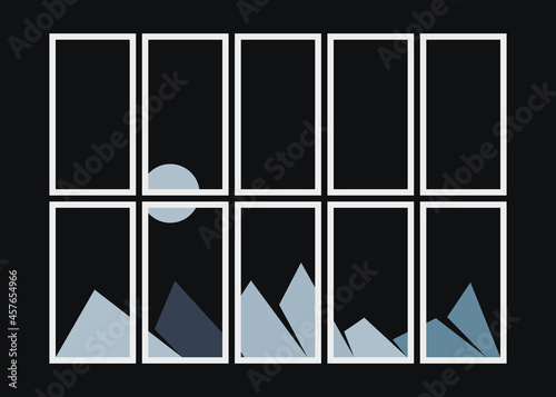 Geometric Mountains silhouette landscape art poster illustration