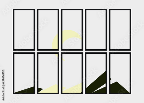 Geometric Mountains silhouette landscape art poster illustration