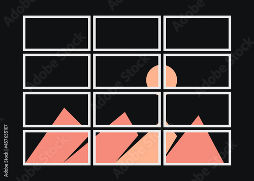 Geometric Mountains silhouette landscape art poster illustration