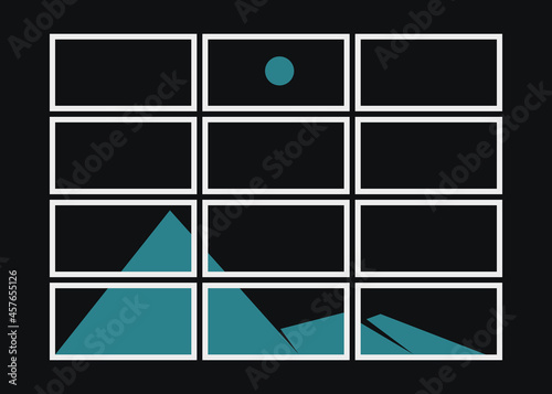 Geometric Mountains silhouette landscape art poster illustration