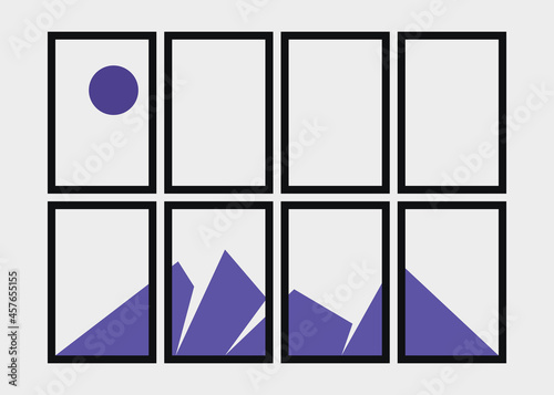 Geometric Mountains silhouette landscape art poster illustration