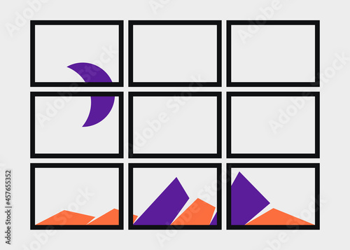 Geometric Mountains silhouette landscape art poster illustration