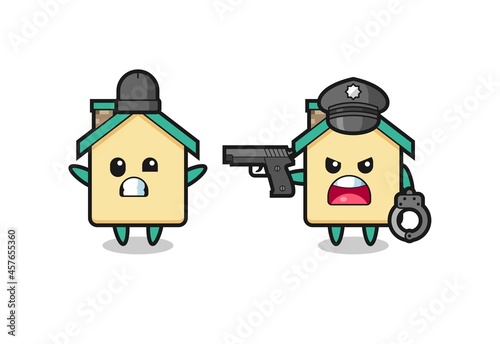 illustration of house robber with hands up pose caught by police