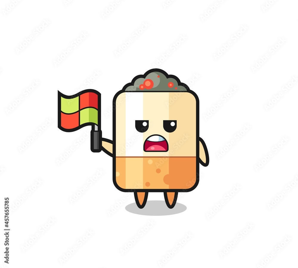 cigarette character as line judge putting the flag up cigarette character as line judge putting the flag up