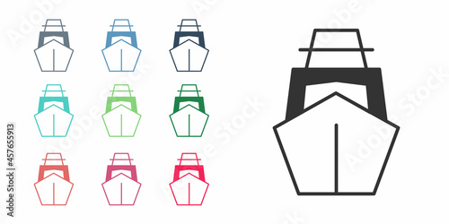 Black Yacht sailboat or sailing ship icon isolated on white background. Sail boat marine cruise travel. Set icons colorful. Vector