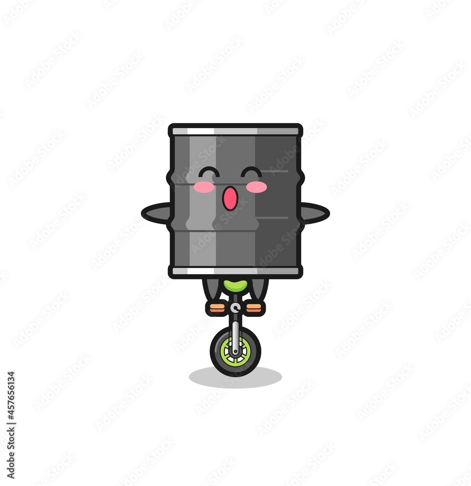 The cute oil drum character is riding a circus bike The cute oil drum character is riding a circus bike