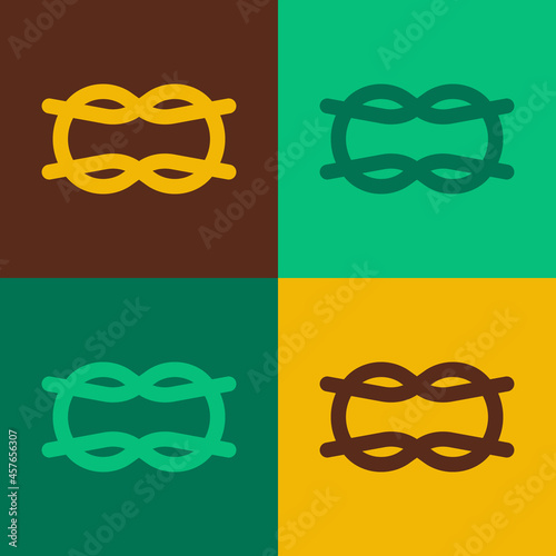Pop art Nautical rope knots icon isolated on color background. Rope tied in a knot. Vector