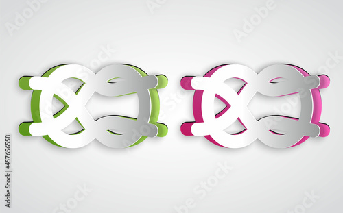 Paper cut Nautical rope knots icon isolated on grey background. Rope tied in a knot. Paper art style. Vector