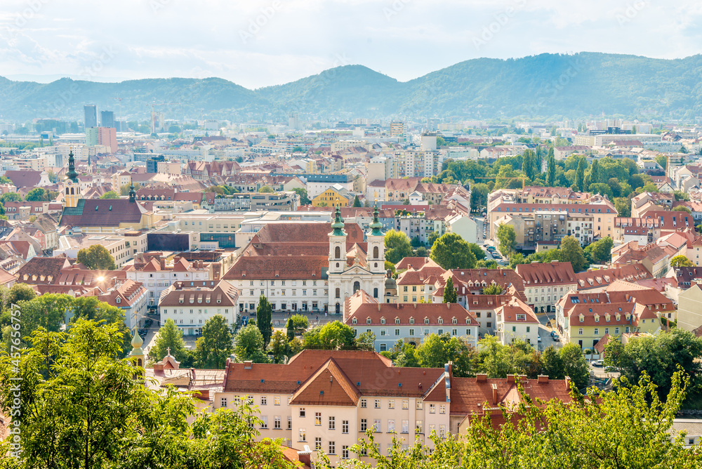 View at the Graz town from Schlossberg Hill - Austria