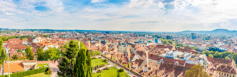 Panoramic View at the Graz town from Schlossberg Hill, Austria