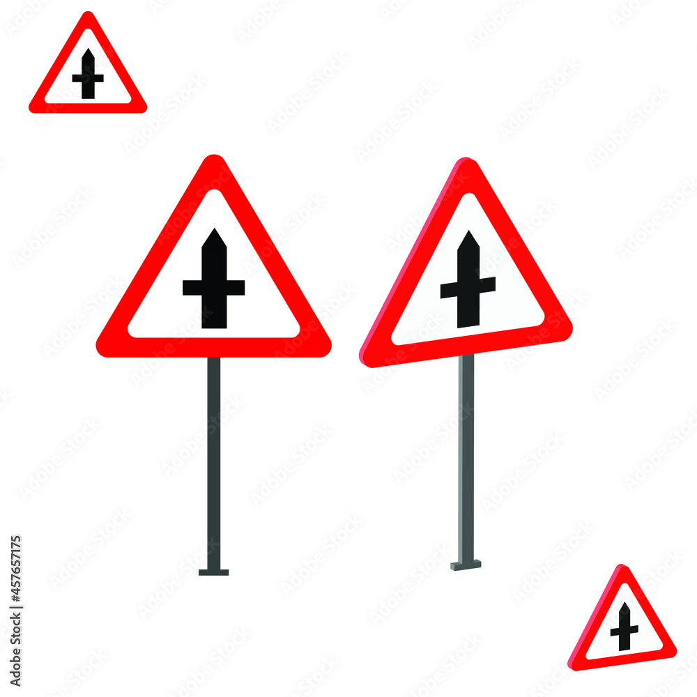 Junctions With Secondary Roads traffic sign with 3d view Junctions With Secondary Roads traffic sign with 3d view