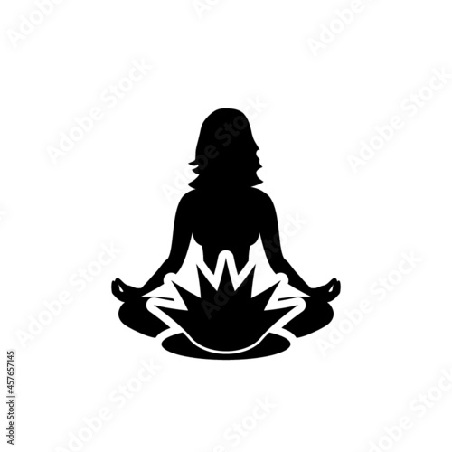 Woman meditation icon isolated on white background