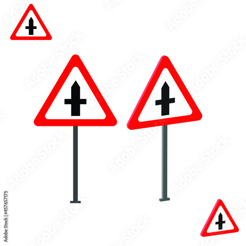 Junctions With Secondary Roads traffic sign with 3d view