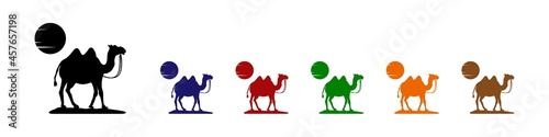 Camel and sun, icon in different colors on a white background.