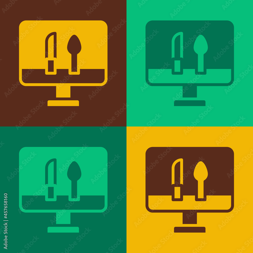 Pop art Online ordering and fast food delivery icon isolated on color background. Vector Pop art Online ordering and fast food delivery icon isolated on color background. Vector