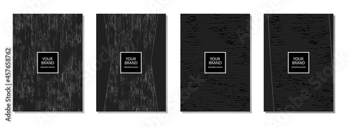 Modern black cover design set. Creative abstract art pattern with brush stroke, рельефный объёмный узор. Grunge vector collection for catalog, brochure template, magazine layout, booklet.