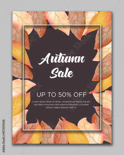 Autumn sale banner watercolor leaf