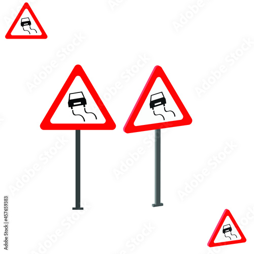 Slippery Road traffic sign with 3d view. traffic rules and signs