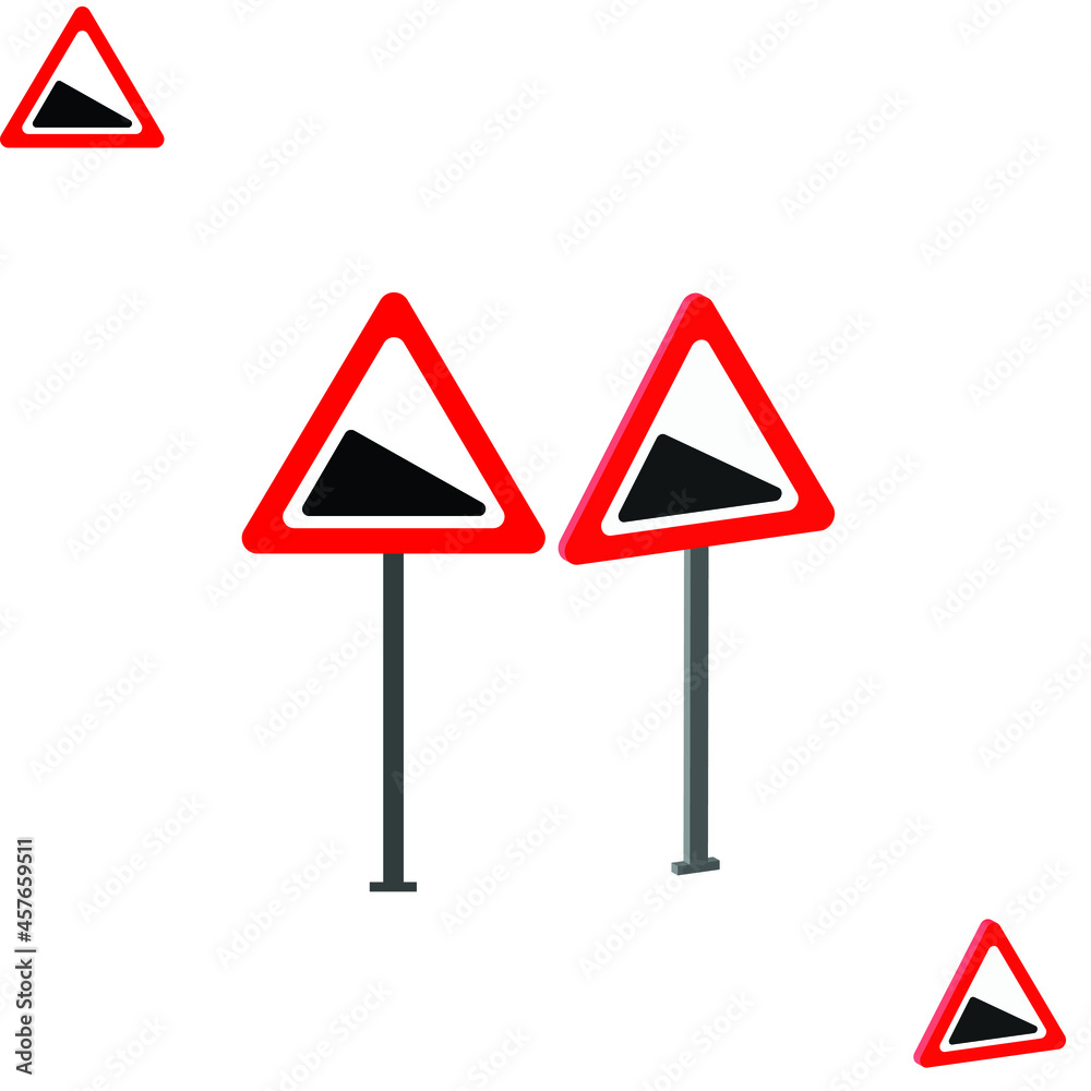 Steep Hill Downwards traffic sign with 3d view