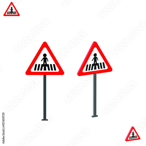 Crosswalk traffic sign with 3d view, traffic rules and signs