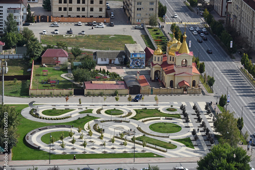Panoramic view of the city from the observation deck on the Grozny City skyscraper. Russia, Chechnya, the Chechen Republic, the city of Grozny

