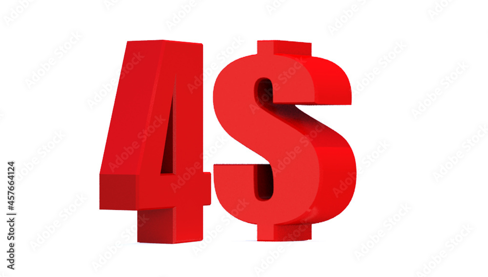 4 dollar word on white background. 3d illustration 4 dollar word on white background. 3d illustration