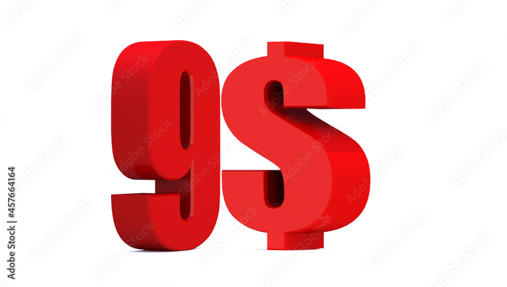 9 dollar word on white background. 3d illustration 9 dollar word on white background. 3d illustration