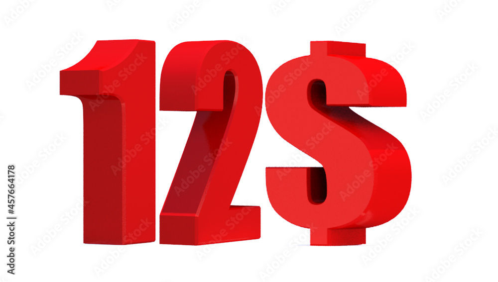 12 dollar word on white background. 3d illustration 12 dollar word on white background. 3d illustration