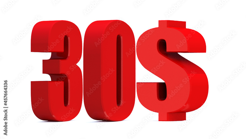 30 dollar word on white background. 3d illustration 30 dollar word on white background. 3d illustration