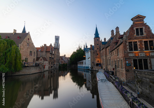 CITY AND ITS BUILDINGS AND CANALS AT SUNSET