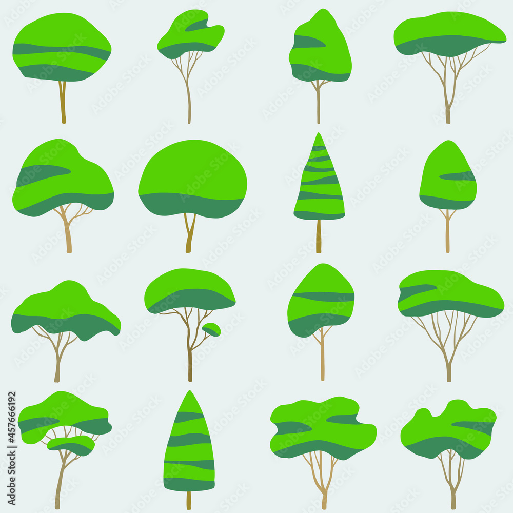 Simplicity tree freehand drawing flat design collection.Vector illustration.